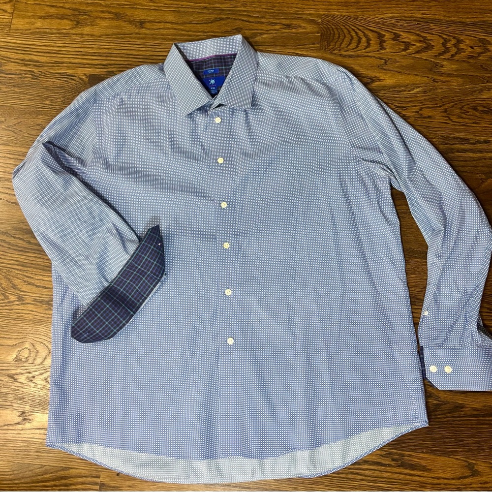 Egara Slim Fit Geometric Blue White Non-Iron Men's Dress Shirt XXL Long Sleeve